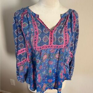 Tolani Blue and Pink Patterned Top